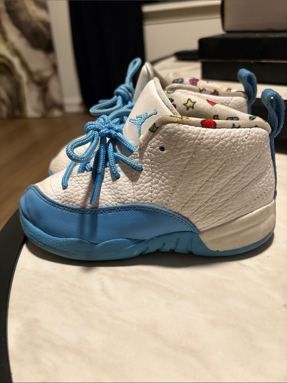 Jordan Kids' White and Light Blue High-Top Sneakers with Star Lining 10c